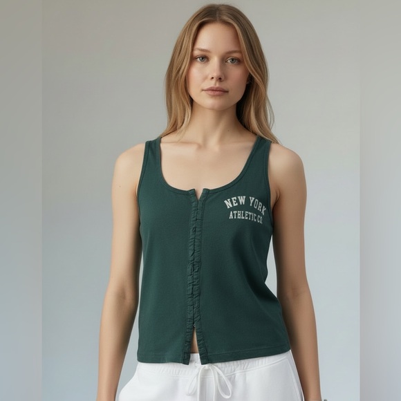Anthropologie Tops - Pilcro Anthropologie Tank Top Green Button Front Summer Crop Medium NWT